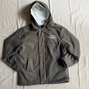Sherpa Fleece Lined Canvas Hooded Jacket Men's M Olive Workwear Coach Coat